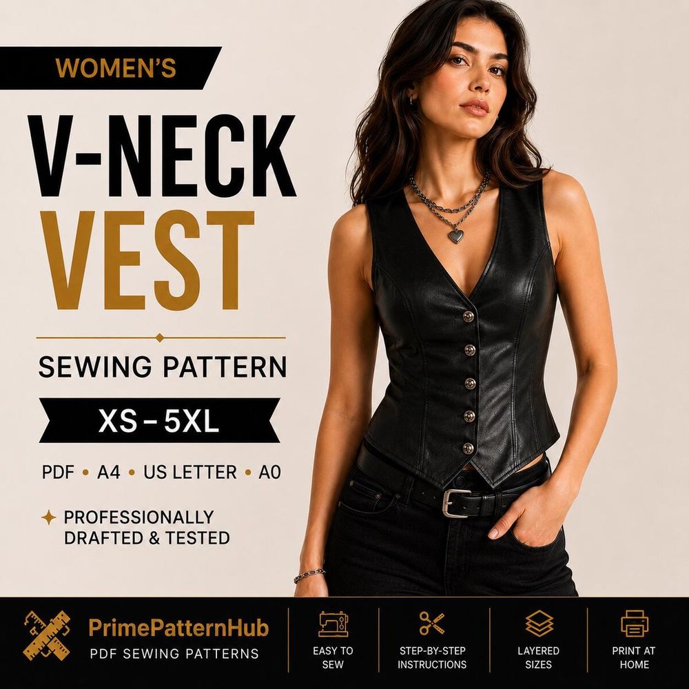 Corset Vest Sewing Pattern (V-Neck) – PDF sewing pattern