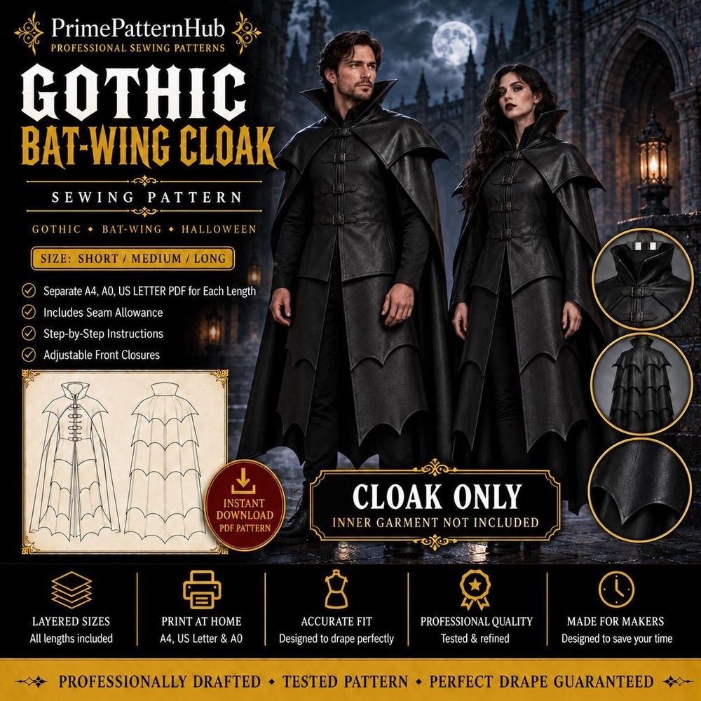 Gothic Bat-Wing Cloak – PDF sewing pattern