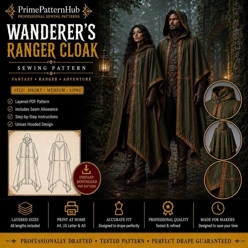 Hooded Ranger Cloak – PDF sewing pattern