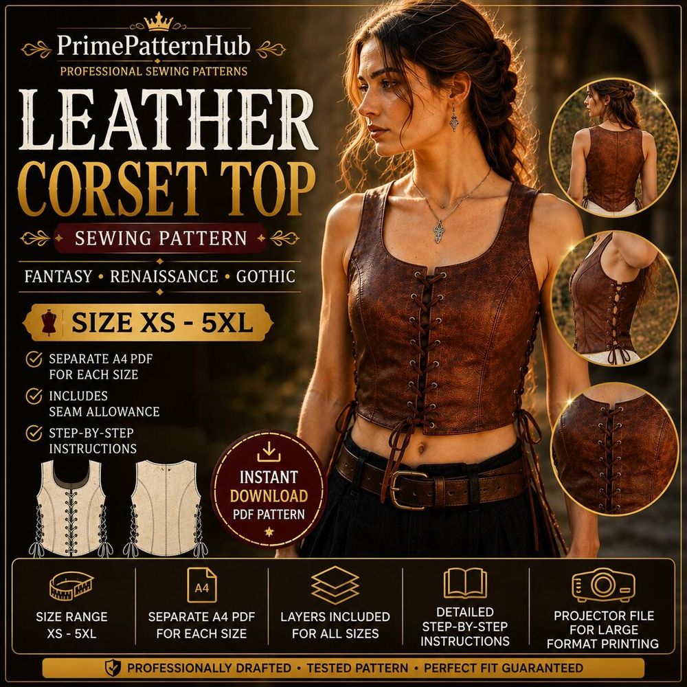 Leather Corset Top – Lace-Up Bodice – PDF sewing pattern