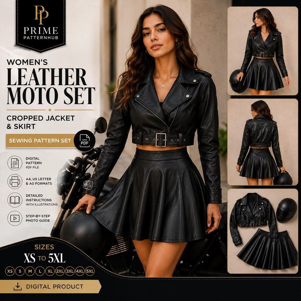 Leather Moto Jacket & Skirt Set – PDF sewing pattern