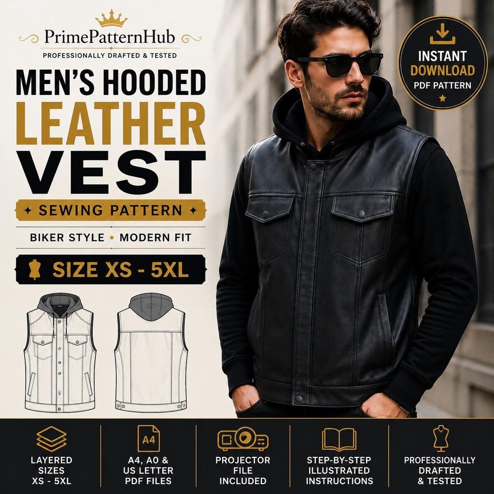 Men's Hooded Leather Vest – PDF sewing pattern