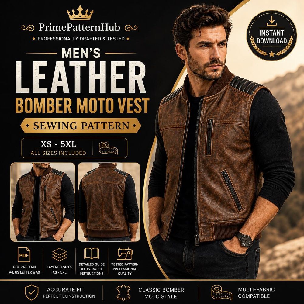 Men's Leather Bomber Moto Vest – PDF sewing pattern