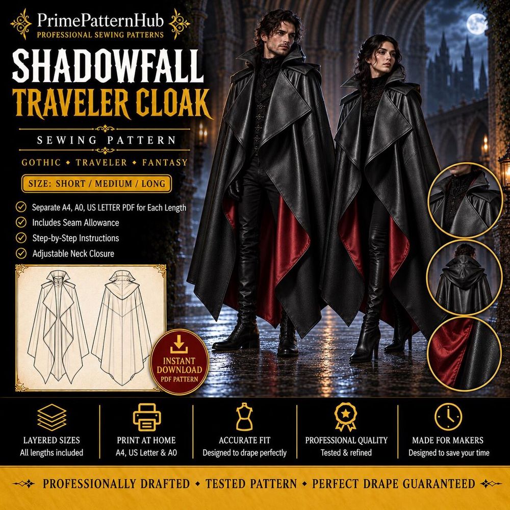 Vampire Hooded Cloak – PDF sewing pattern