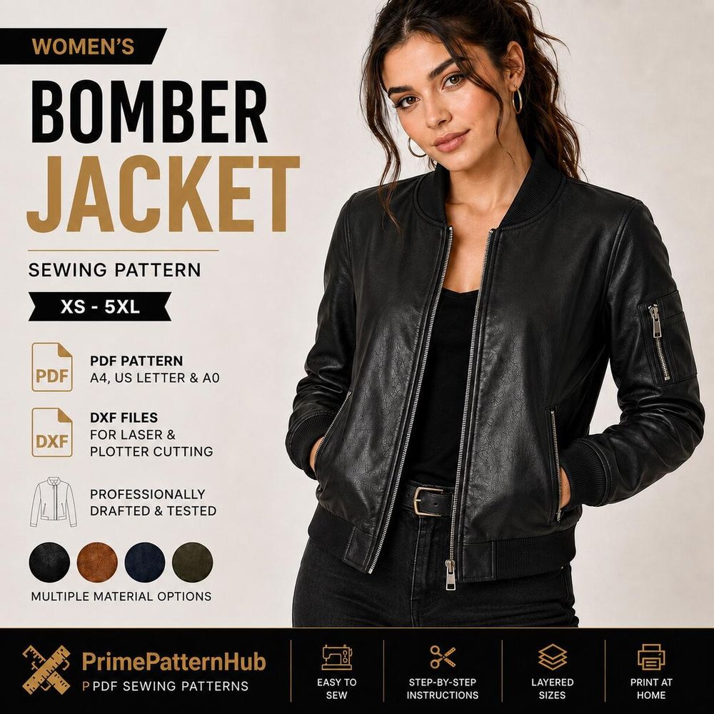Women's Bomber Jacket – Leather DIY – PDF sewing pattern