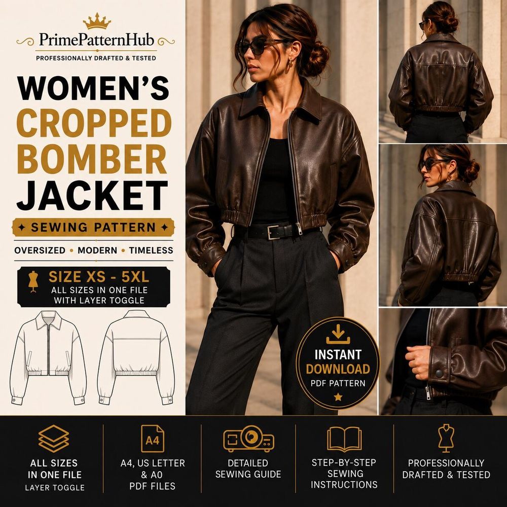 Women's Cropped Bomber Jacket – PDF sewing pattern