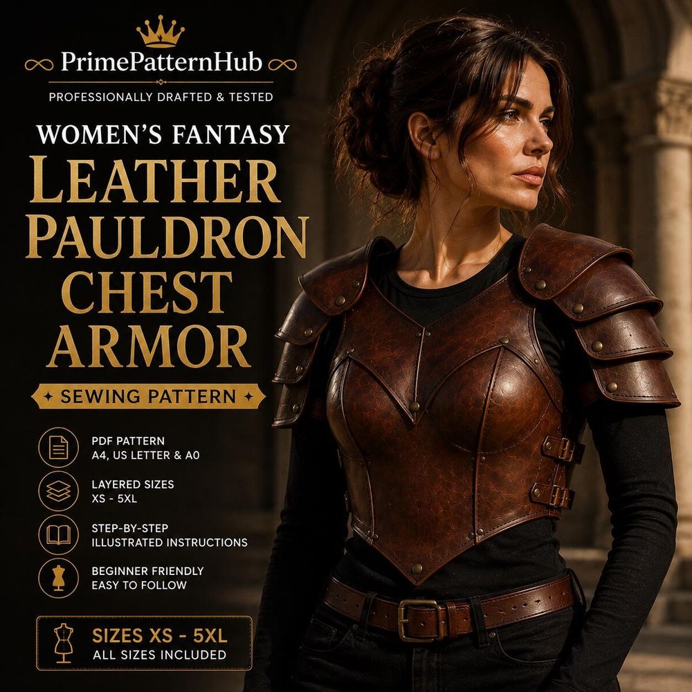 Women's Fantasy Leather Pauldron Chest Armor – PDF sewing pattern