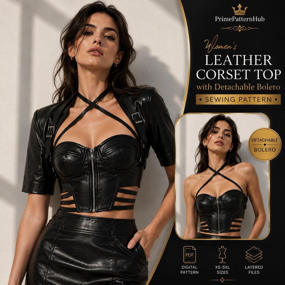 Women's Leather Corset Top (Detachable Bolero) – PDF sewing pattern